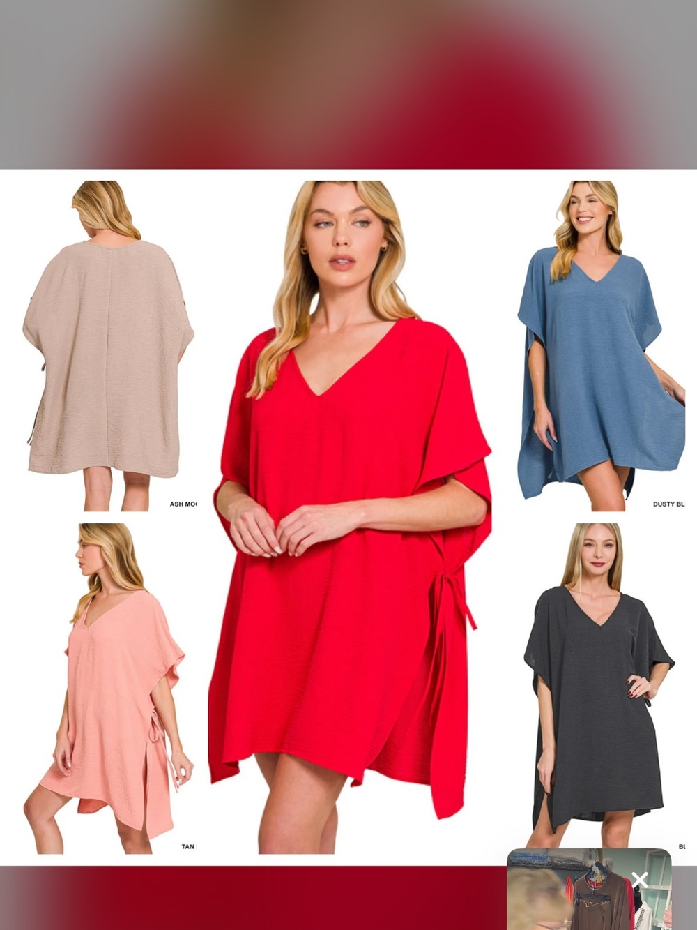 B067 - Zenana Airflow Oversized V Neck Side Tie Tunic Cover Up NWT